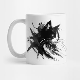 Sumie Japanese Brushstroke Cat And Mouse Portrait Mug